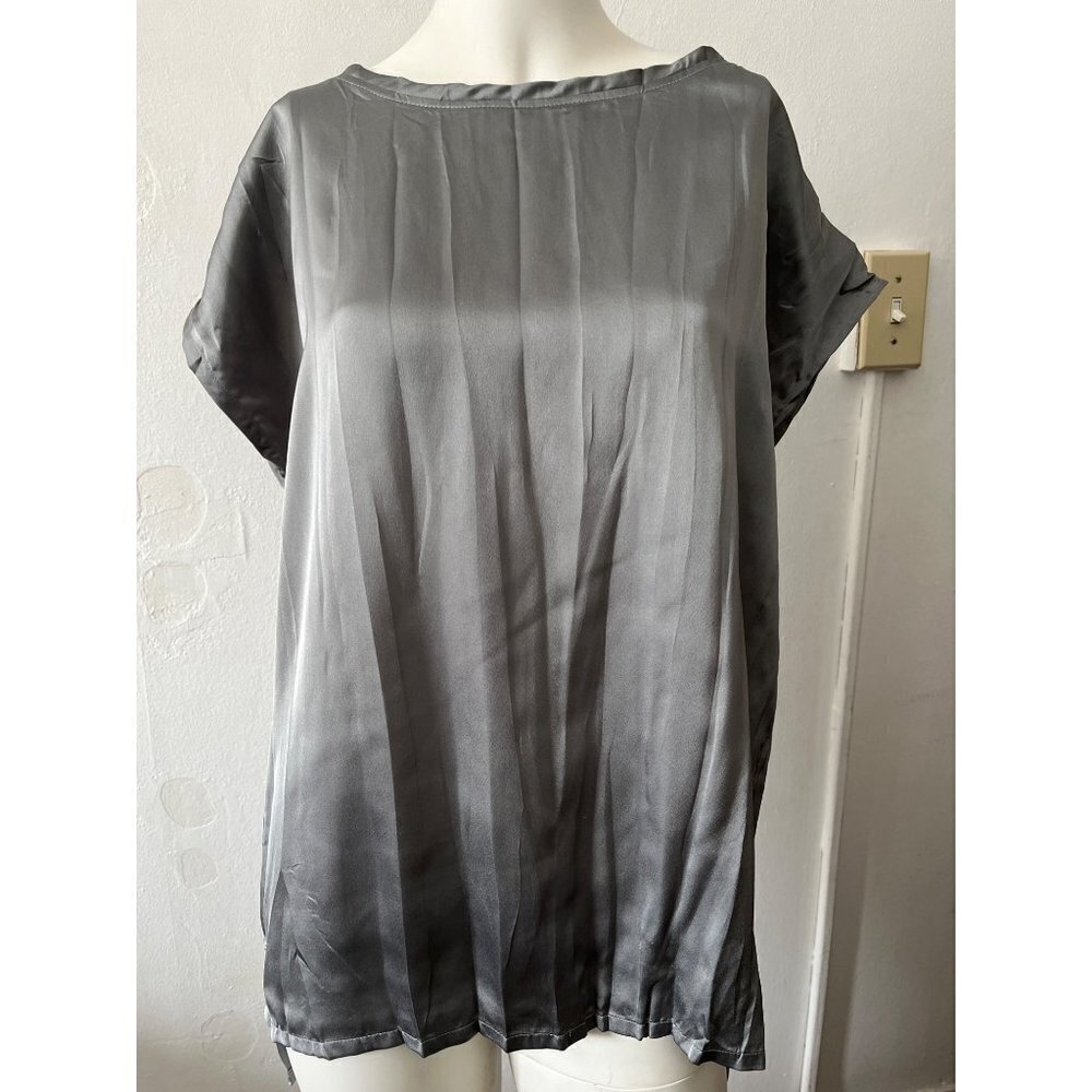 Uma Raquel Davidowicz Satin silver pewter pleated boatneck oversized tunic Small